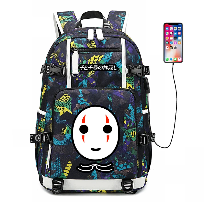 

Spirited Away Cartoon Travel Backpack Nylon Backpacks for Teenagers No Face Man School Bags Bookbag Usb Charging Laptop Backpack