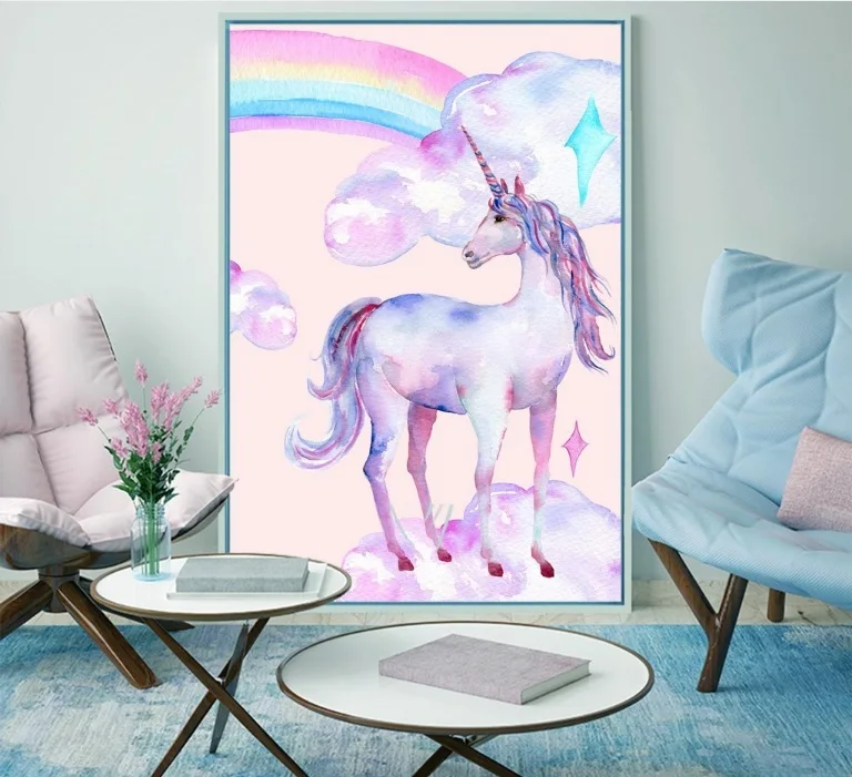 Nordic-Style-Cute-Unicorn-Rainbow-Decorative-Paintings-Wall-Art-Print-Picture-Canvas-Painting-Poster-for-Living (2)