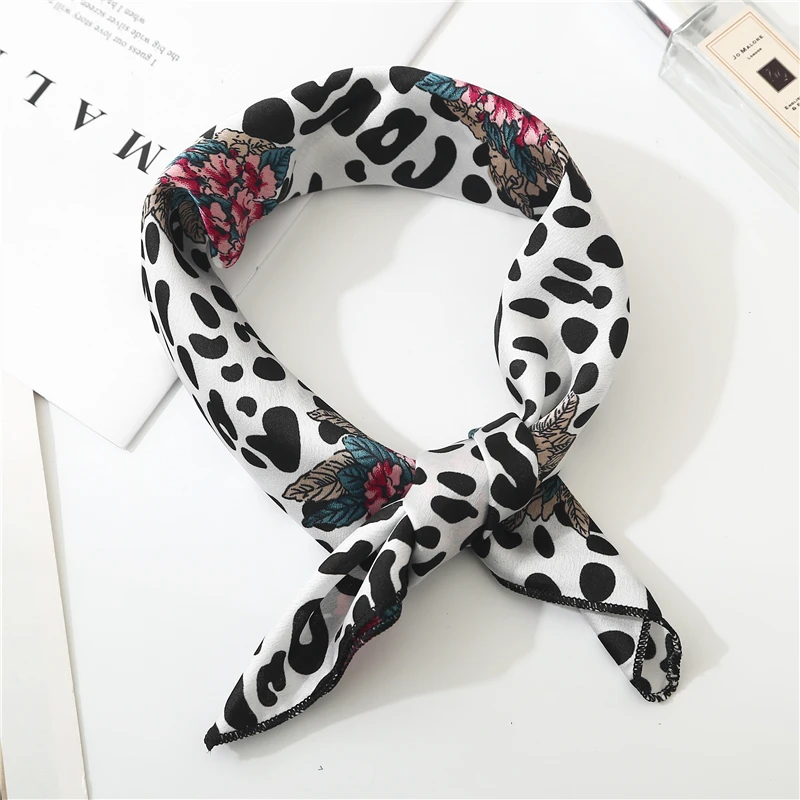 Square Scarf Hair Tie Band For Business Party Dots Print Women Elegant Small Vintage Skinny Retro Head Neck Silk Satin Scarf