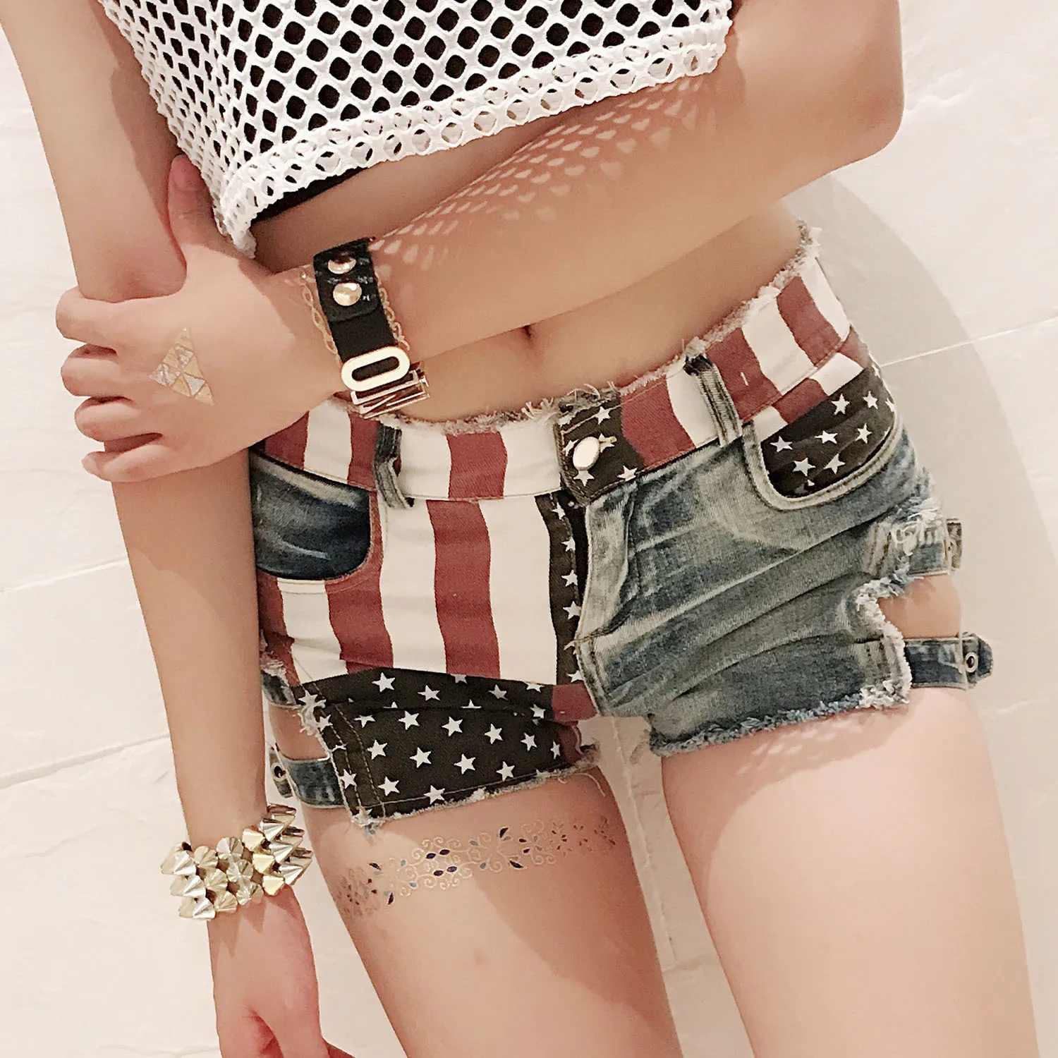 Женские сексуальные шорты Yewa национальный флаг с высокой талией отверстия Джинсовые шорты модные уличные Шорты Джинсы 2019 лето