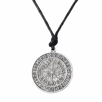 Lemegeton Vegvisir Viking Runes Pendant Adjustable Wax Cord Scandinavian Norse Vikings Amulet Necklaces Jewelry 