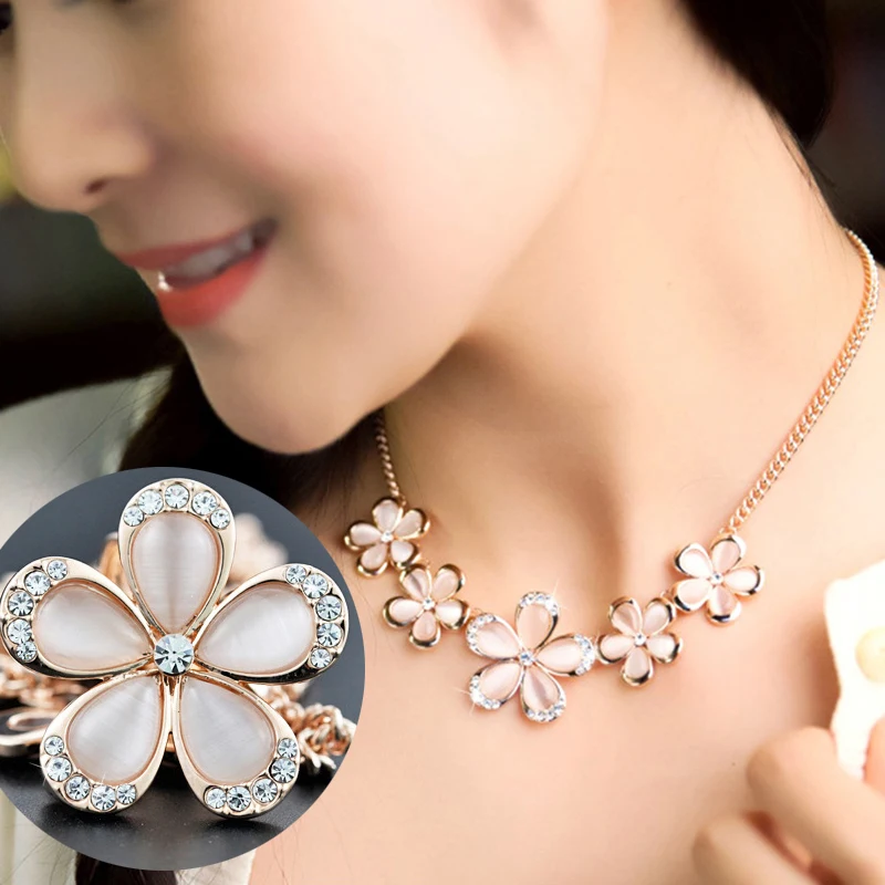 DuoTang розовый цветок кулон ожерелье s для женщин Ople Стразы звено цепи золотой цвет металла колье ювелирные изделия для девочек подарок