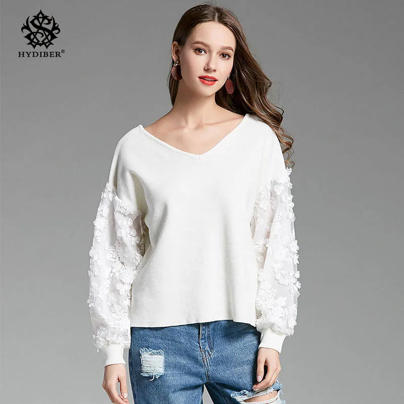2018 Autumn and winter women sweater pullovers leisure female flowers embroidered patch knitted 4-S-ZJ010 | Женская одежда