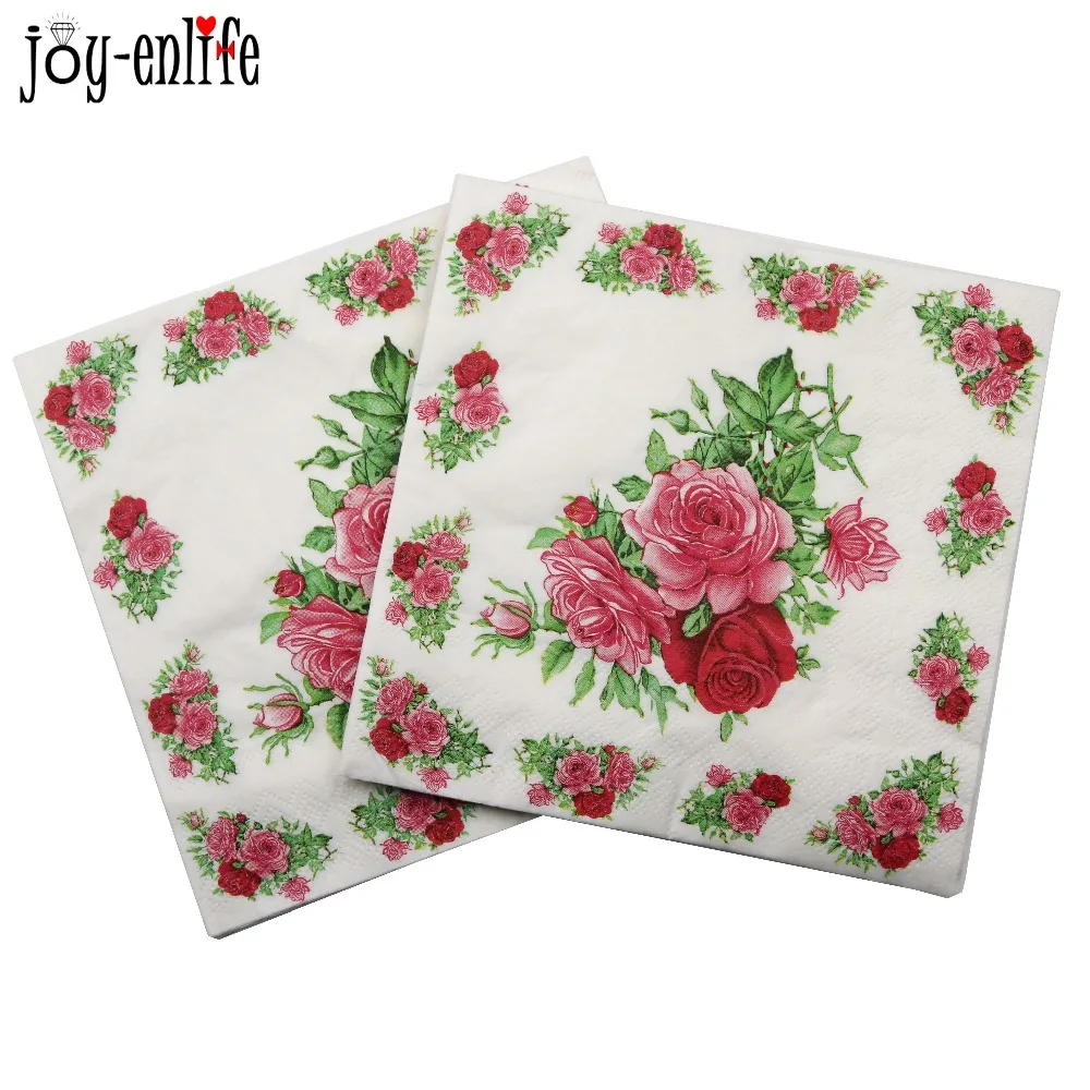 20pcs/bag Paper Napkin Rose Flower servilletas decoupage napkins