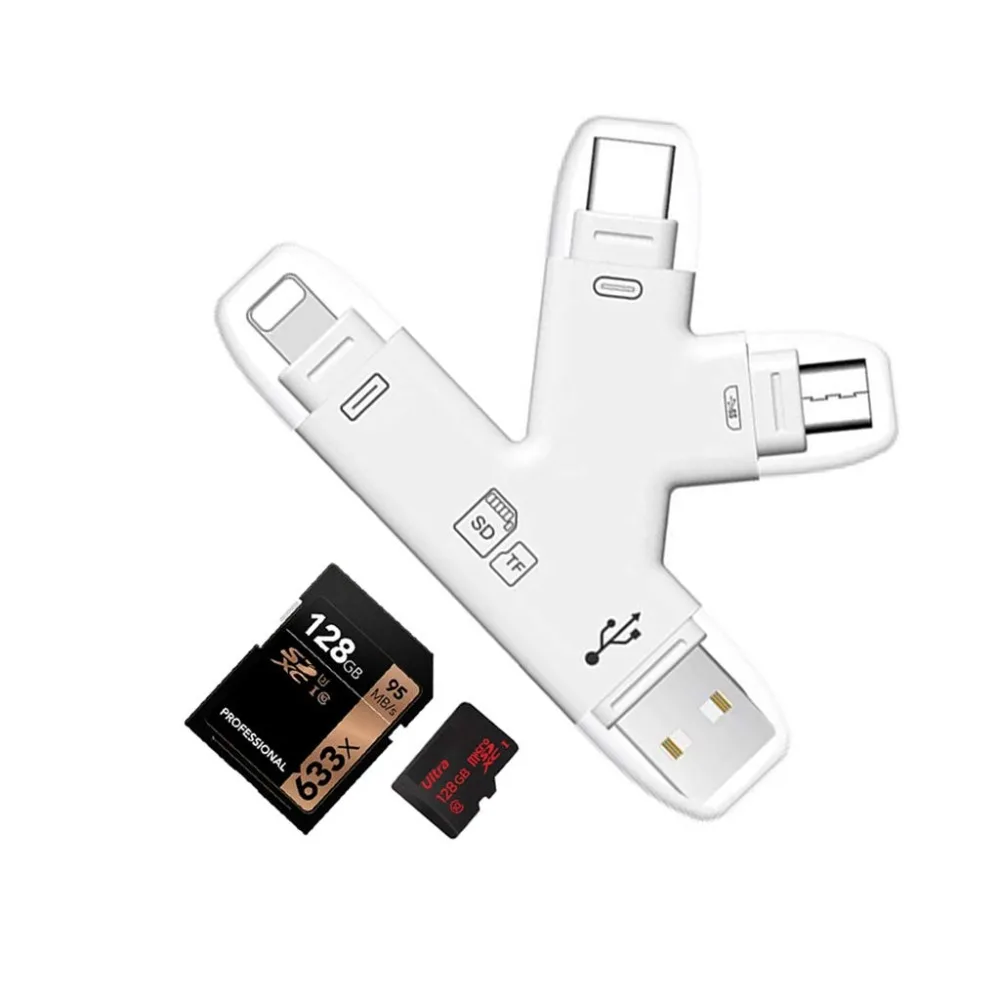 Кардридер Leadzoe 4 в 1 Type C/Lightning/Micro USB/USB кардридер SD/TF для iPhone iPad/Andriod/PC OTG ридер |