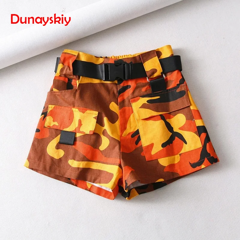 Summer Cotton High Waist Shorts For Women Fashion Belt Shorts Vintage Sexy Cargo Shorts Biker Pocket Shorts Korean Version