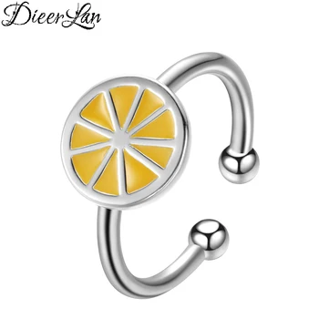 

DIEERLAN Fashion 925 Sterling Silver Round Lemon Rings for Women Jewelry Beautiful Finger Open Rings For Party Birthday Gift