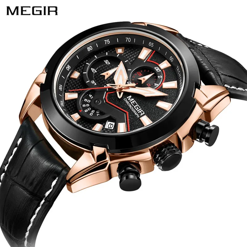 

Top Brand Luxury Men's Watch MEGIR Waterproof Chronograph Sport Watch Men Watch Leather Military Clock Reloj Hombre Montre Homme
