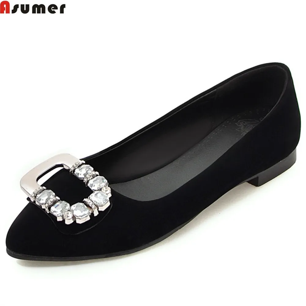 ASUMER black blue fashion spring autumn flat shoes woman pointed toe shallow casual crystal women flats big size 36-46