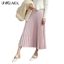 Uwback 80 см юбка в складку женская элегантная Saia металлический цвет зимние модные юбки бархатная кожа лося Femme Вечерние Повседневные платья EB369