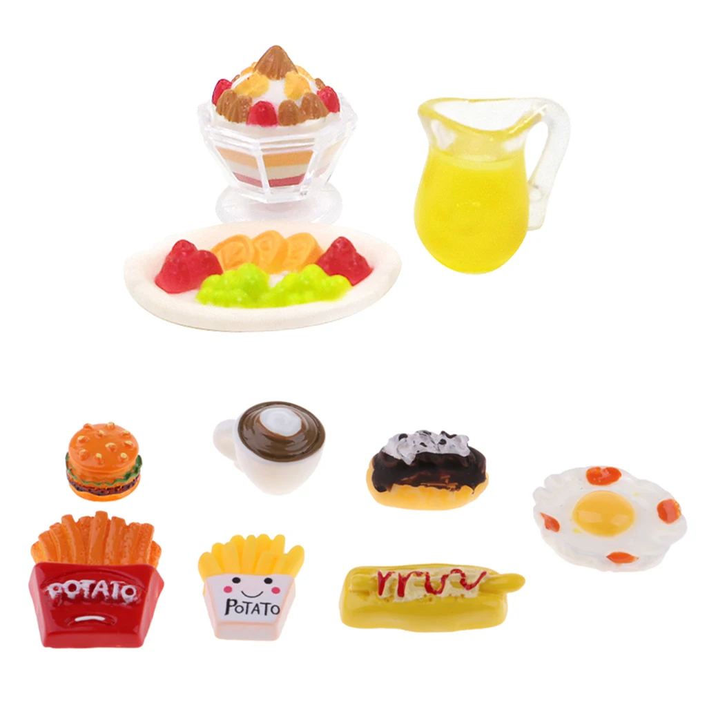 Dollhouse Miniature Snack Model Fast Food Breakfast Dessert Juice Model 1/12 Scale Decor Kitchen Accessory