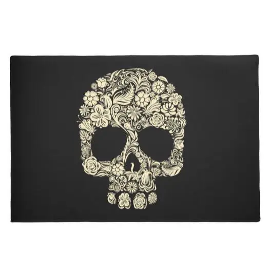 Black Fl Sugar Skull Door Mat Funny Cool Skeleton