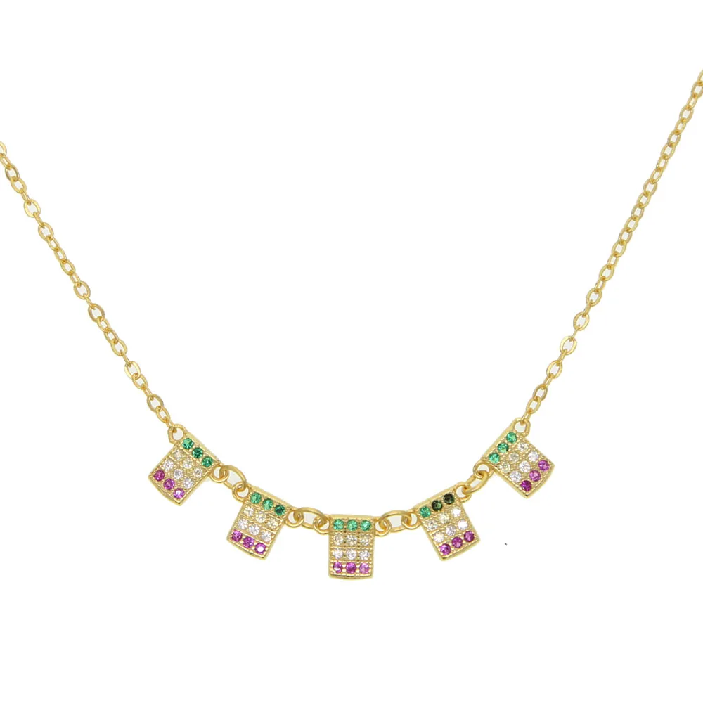 Simple geometric square cz tag linked charm gold fill 925