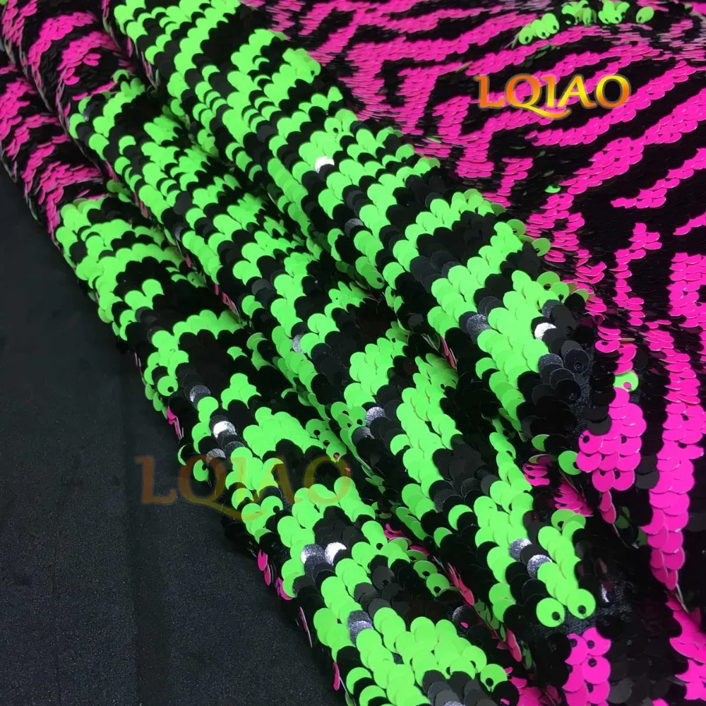 Zebra Neon Pink Reversible Sequin Fabric 02