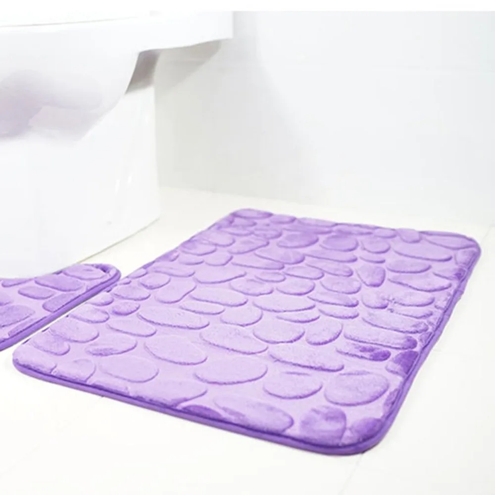 3D Cobblestone Toilet Floor Mat Set Bathroom Carpet Two-Piece HD Print Pad Large Size Door Floor Seat Mattress For Decor Gray