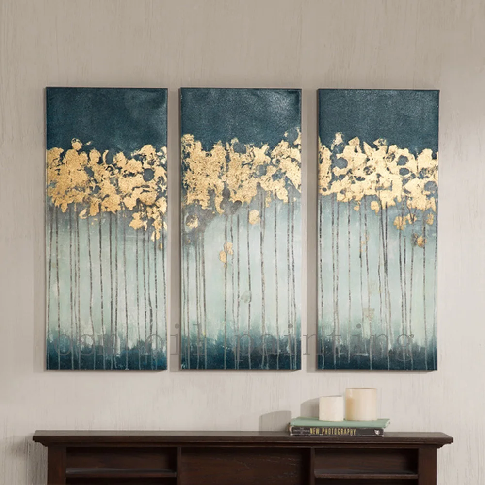 

Handmade Wall Artwork Madison Park Midnight Forest Gel Coat Canvas with Gold Foil Embellishment 3 Piece Set Knife Oil Paintings