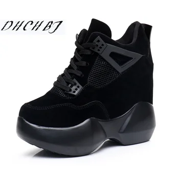 

Fashion brand 2019 Spring Women's High Platform Shoes Height increasing leathe Shoes Thick Sole Trainers Lady Shoes pink white