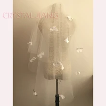 Белый короткий цвет слоновой кости бабочка Фата невесты необработанный край 2 слои, свадебная фата