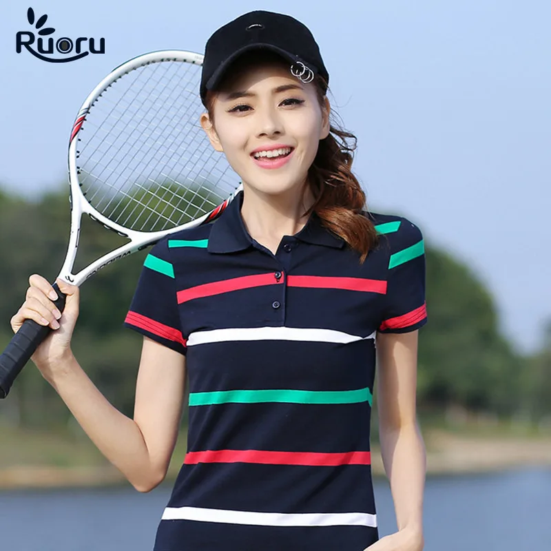 

2017 M- 6XL Cotton vintage women polo summer spring striped brand womans polo shirt slimming tennis golf ladies femme polo ralph