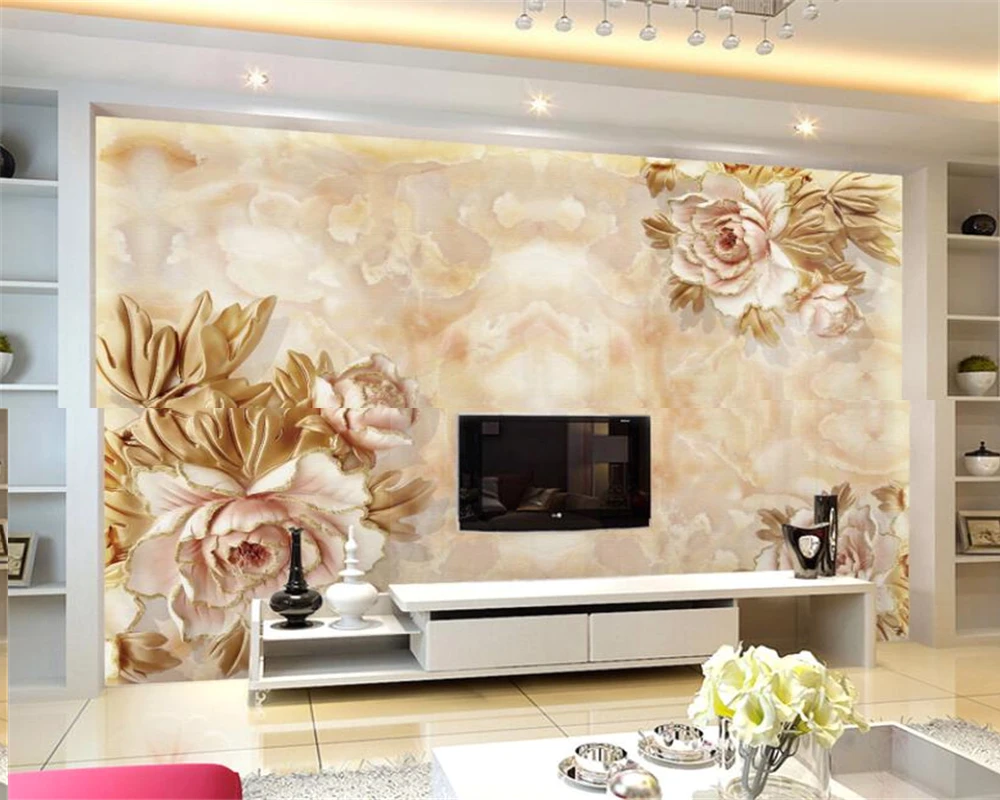 

papel de parede European and American marble peony relief background 3D wallpaper murals 3D living room bedroom wall paper