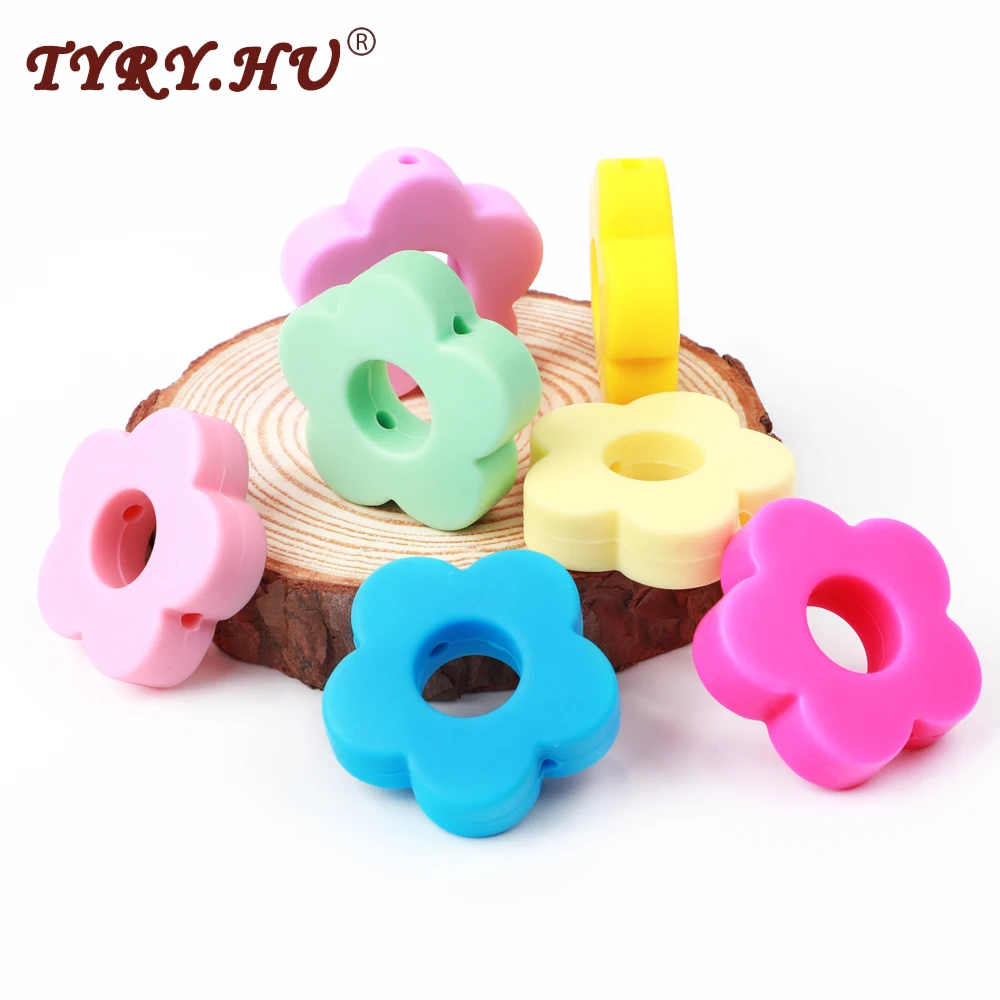 

TYRY.HU 10pcs silicone teether teething beads flower shape rodent teethers diy baby nursing accessories bebe biter food-grade