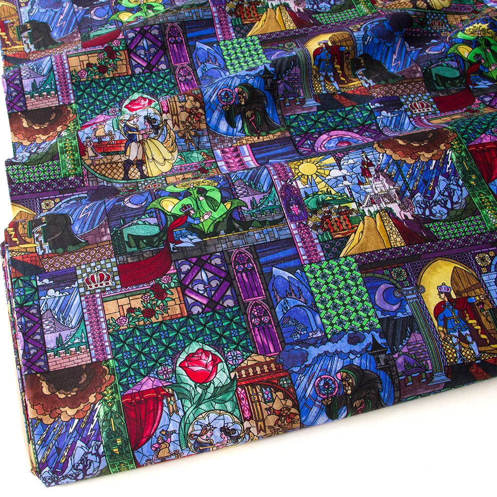 

50cm*110cm Cotton Fabric Patchwork Quilting Fabric Beauty And The Beast Cotton Belle Stained Glass