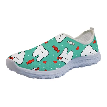 

THIKIN Fashion Lightweight Women Cute Dentist/Tooth Pattern Cartoon Print Sneakers Summer Beach Flats Leisure Medical Shoes