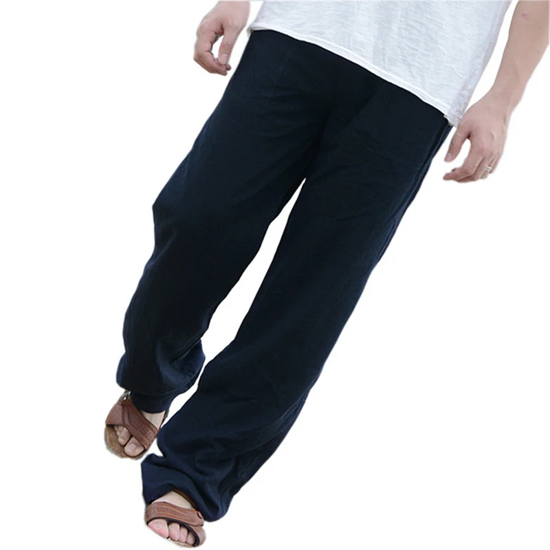 Men/'s Casual Pants Summer Beach Suit Long Loose Linen Trousers Elastic Waist