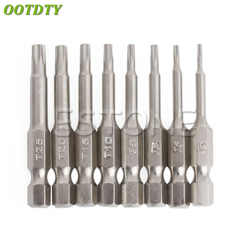 

OOTDTY 8 PCS Magnetic Head Bits S2 Chrome Plated Steel 50mm Torx Screwdriver Bit Set