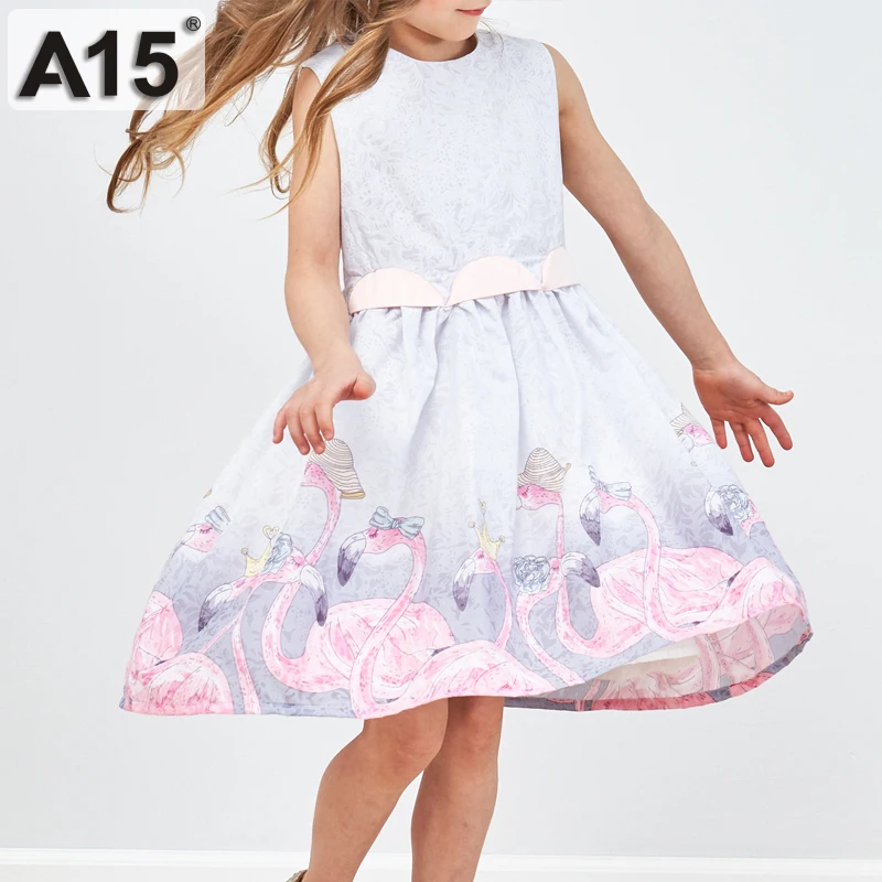 A15 платье для маленьких девочек г. летние платья для девочек, 6 лет, вышивка, 3, 4, 5, 7, 8, 10, 12 размер, платье с принтом «Фламинго», одежда для маленьких девочек
