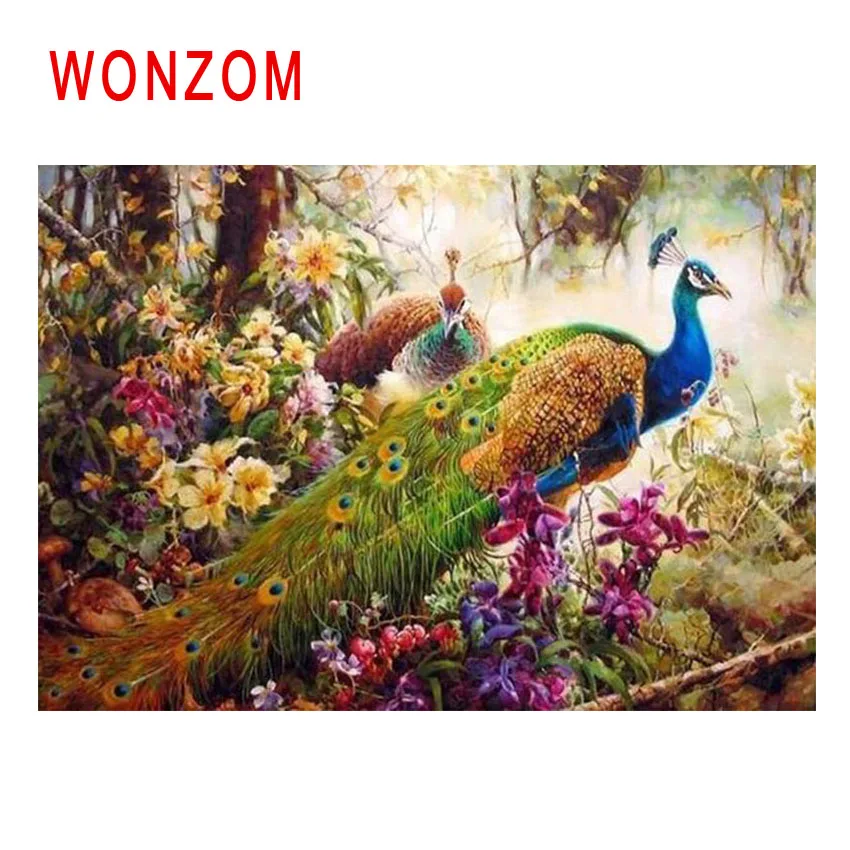 WONZOM картина по номерам лес абстрактная животная масляная краска Павлин Куадрос