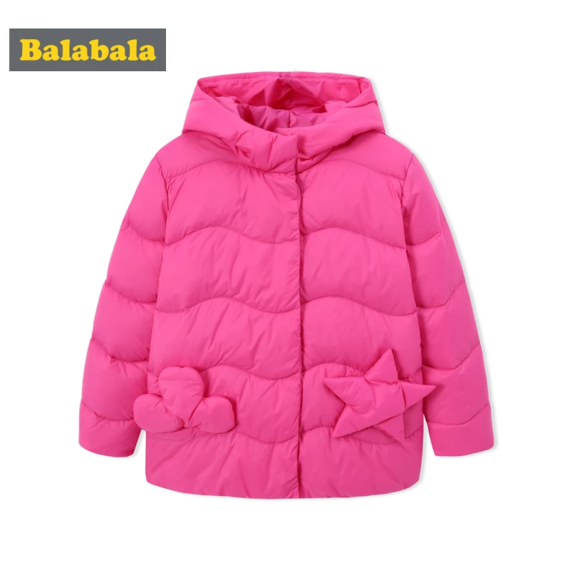 

Balabala Toddler Girls Quilted Lighweight Down Jacket with Applique Kids Hooded Puffer Jacket with Snap Closure in Chinlon Lined