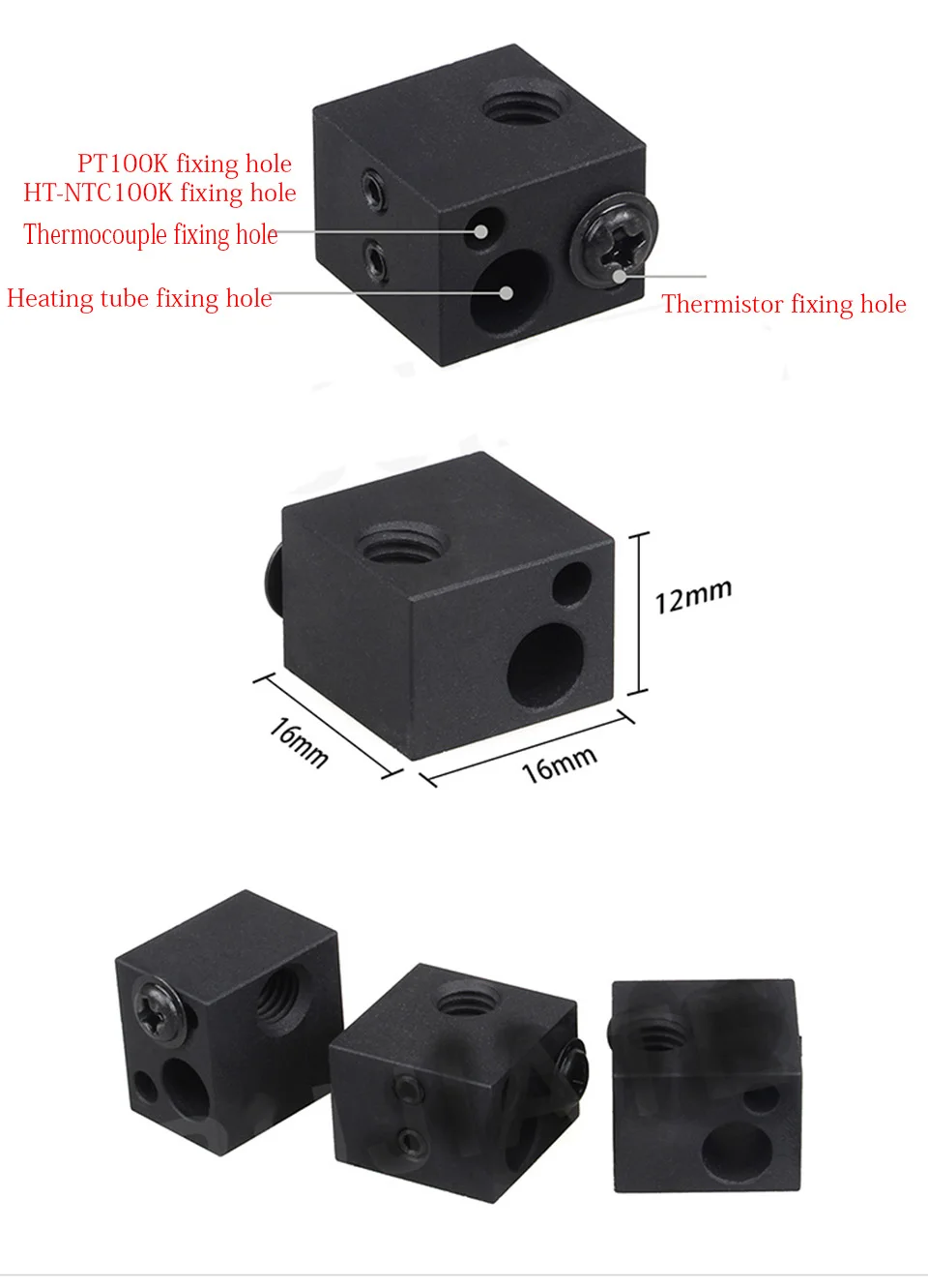 3D-принтер нагревательные части блок Makerbot MK8 MK10 V5V6 вулкан красный черный синий белый для печатающей головки экструдер j-головка алюминиевый блок