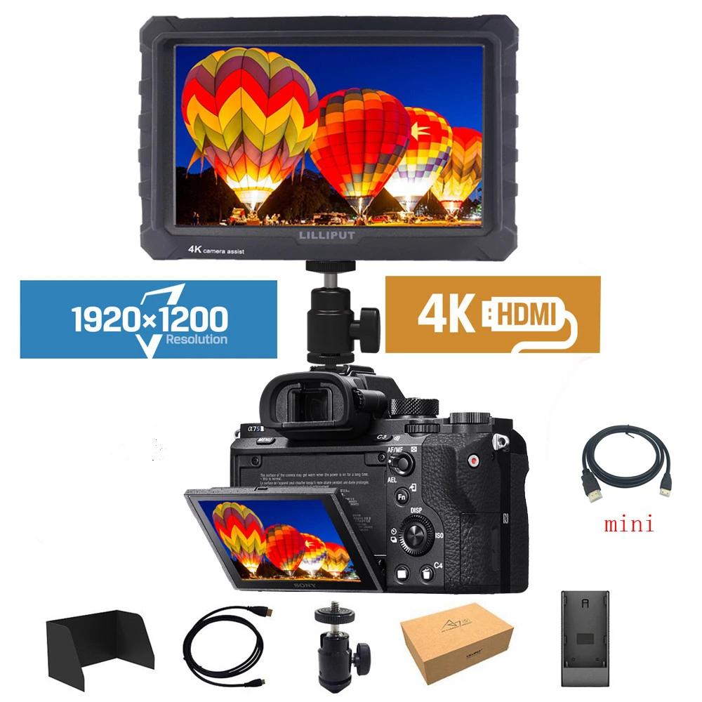 Lilliput A7s 4K Monitor 7 Inch HD IPS Screen 500cd/m2 Field Camera Monitor 4K HDMI Video for Nikon Canon Sony Fujifilm DSLR