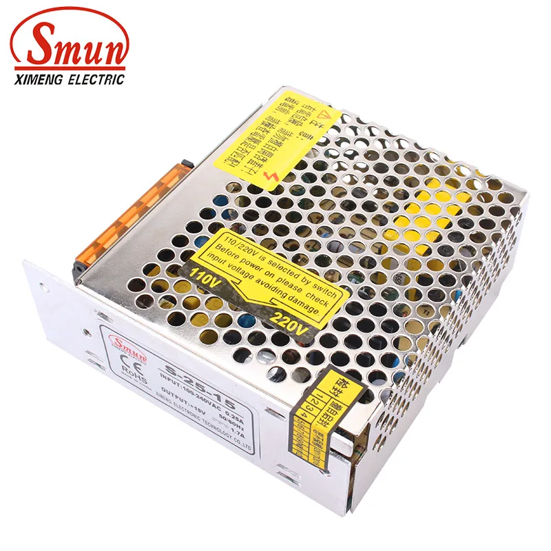 SMUN S-25-15 100-240VAC до 15VDC 1.7A 25W импульсный источник питания с 2 годами гарантии |