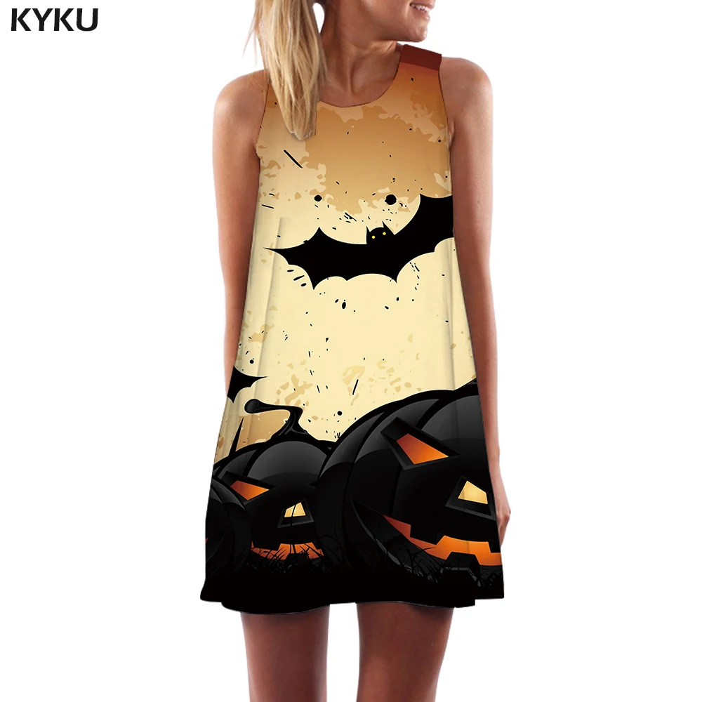 

KYKU Brand Pumpkin Dress Women Halloween Sexy Bat Korean Style Animal Short War Boho Womens Clothing Tassel Gothic Wrap