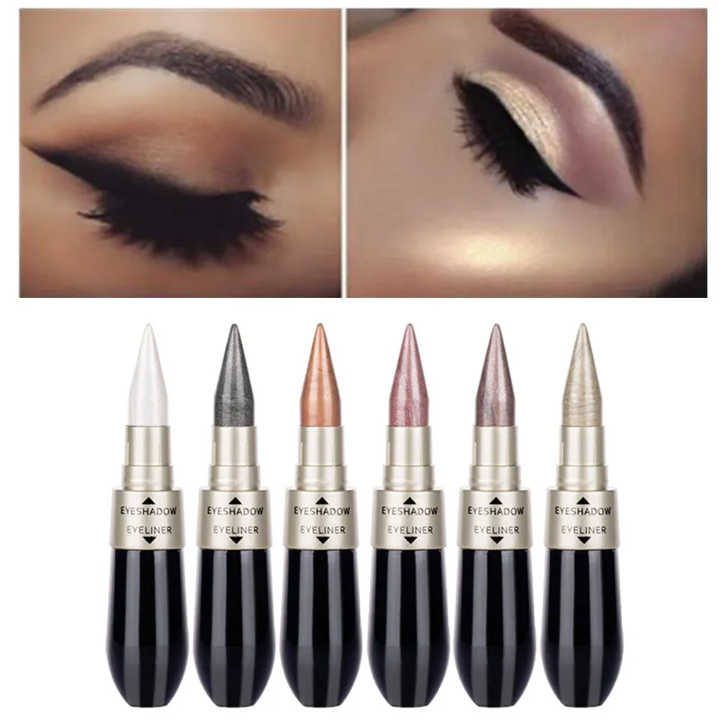 

1Pcs Double-end 2-in-1 Pearly Glimmer Waterproof Eyeshadow Black Eye Liner Pen Quick Dry Women Eye Beauty Makeup Accessorices