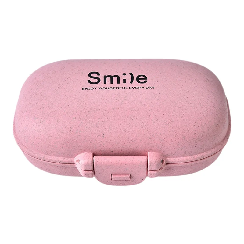 4 Grid Pill Box Small Tablet Pill Box Splitters Medicine Dispenser Sealed Wheat straw smile oval portable - Цвет: Розовый