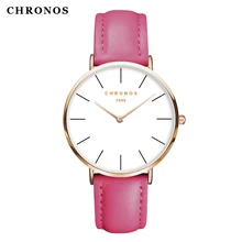 CHRONOS Relógio Das Mulheres dos homens Marca de Moda de Luxo Relógios De Pulso De Couro Correia Rosa de Ouro Caso Relógio de Ouro Rosa Relógio Montre Femme Reloj