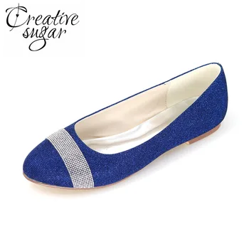 

Creativesugar glitter bling blue red black silver gold lady flats beach wedding bridal rhinestone party evening dress shoes