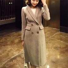 Элегантное теплое зимнее шерстяное пальто с отложным воротником, женское длинное пальто для офиса, женское повседневное осеннее пальто, верхняя одежда