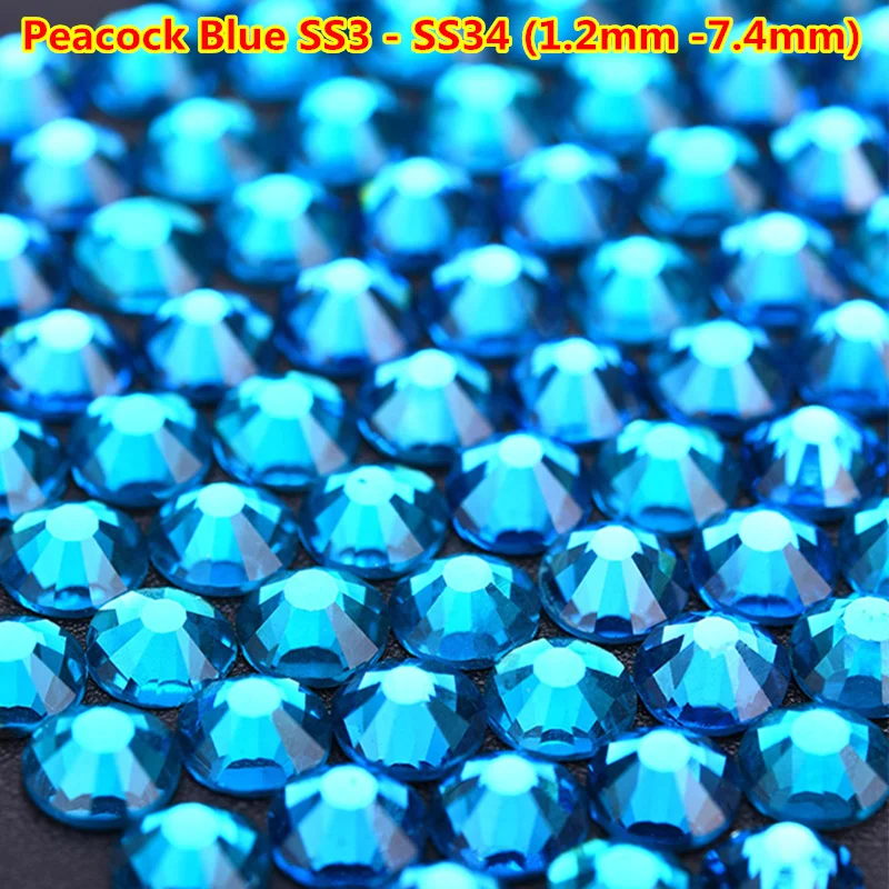 

1700pcs ss4-ss12 Peacock Blue Mix Sizes Diamond Nail Crystals Rhinestones Strass Swarovsky Nail Flatback Non Hotfix Glass Stones