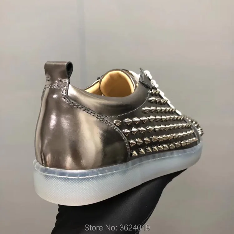 Cl Espejo Remaches Zapatos Planos Rojo Casuales Andgz De Cuero Corte Plata Transparente Mocasines Calzado Hombre Bajo Fondo Para dIEBq