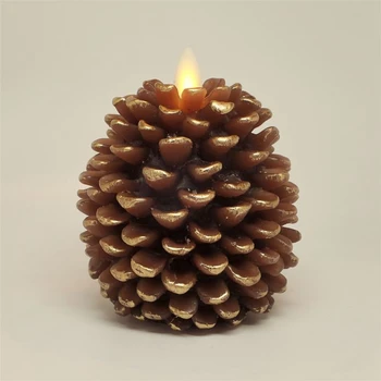 

3.5*4 Pine Cone Flameless Candles Light Battery Operated with Timer Function (Brown and Unscented)
