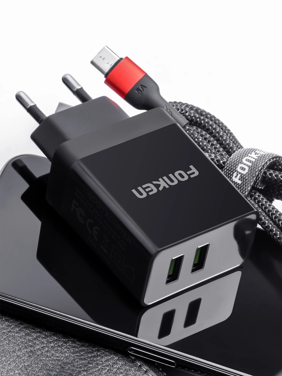 FONKEN Универсальное зарядное устройство с двумя usb-портами, светодиодный дисплей, зарядка для телефона, планшета, настенный USB переходник, 2 порта, зарядные устройства для путешествий