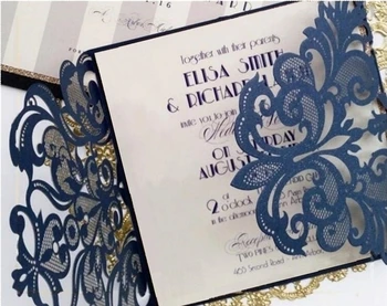 

Dark Blue wedding invitation cards ,marriage floral Laser cut birthday Anniversary invitations card party Kits,100sets