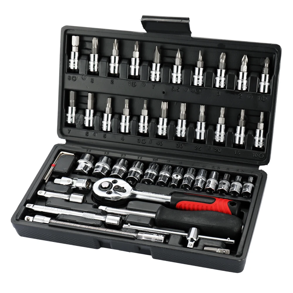 

46pcs Multifunctional Professional Steel Socket Wrench Tool Set Car Repair Toolbox Automobile and Motorcycle Tools