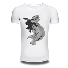 DY-102 Fashion Cartoon Dinosaur Design T Shirt Men’s Personality Printing White Tops Hipster Lovers