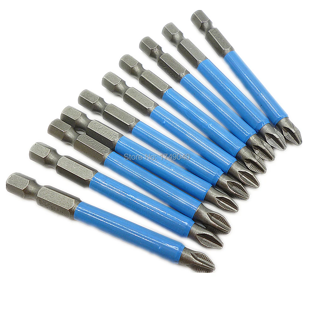 

10pcs Magnetic Anti Slip Electric Phillips Screwdriver Bits 1/4" Hex Shank 70mm Long PH2 Single Side Electric Screwdriver Bit