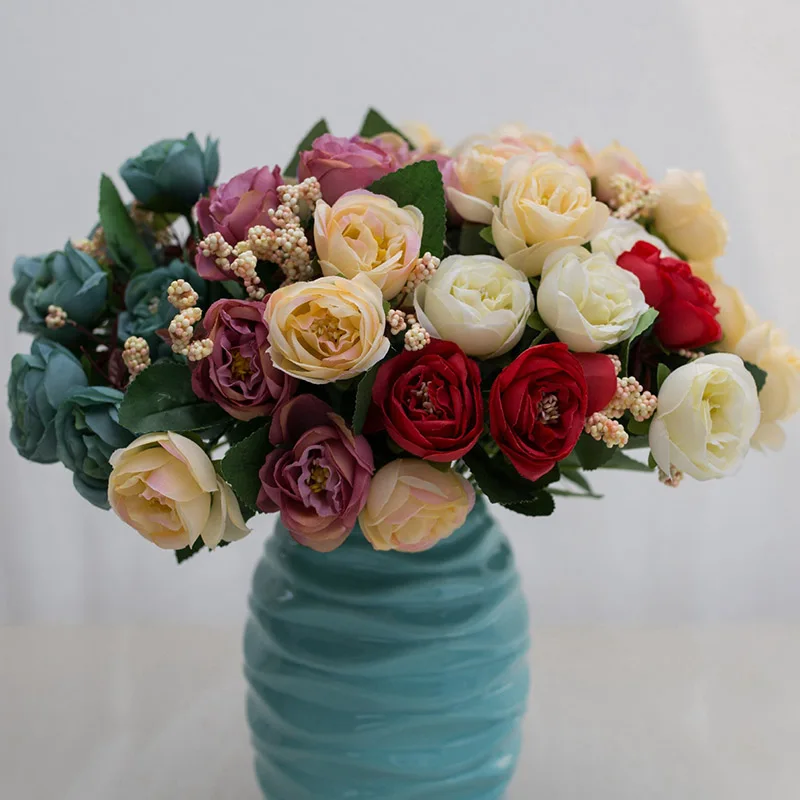 10 голов/букет, искусственный Шелковый цветок, небольшой чайный бутон, имитация романтического чая, роза, Шелковый цветок, свадебное украшение для дома, искусственный цветок